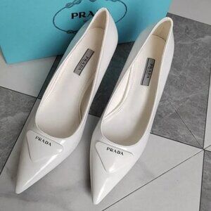 Prada Triangle Logo Leather High Heels